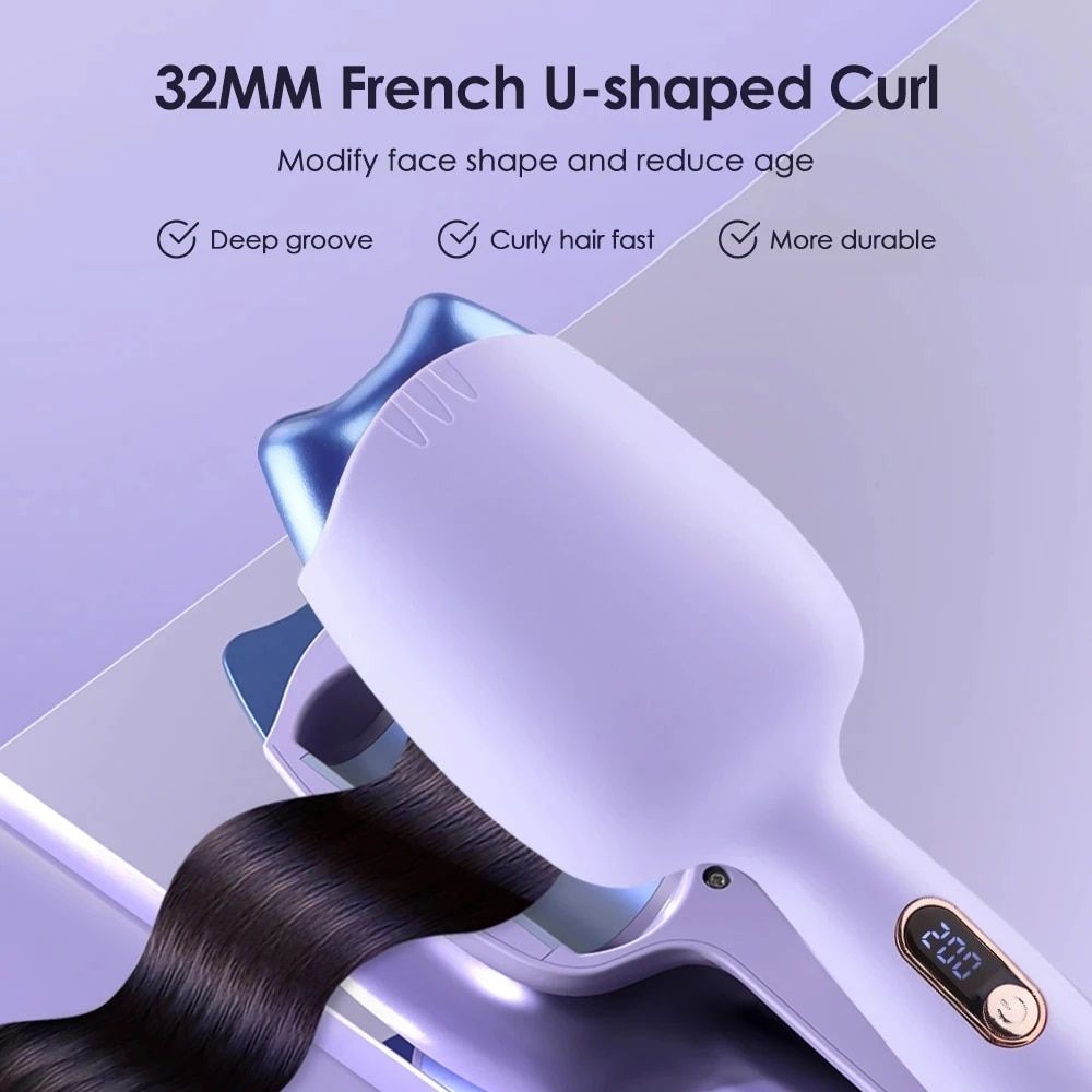 32mm Ceramic Cat Ear Dual-Barrel Hair Curler for Beach Waves