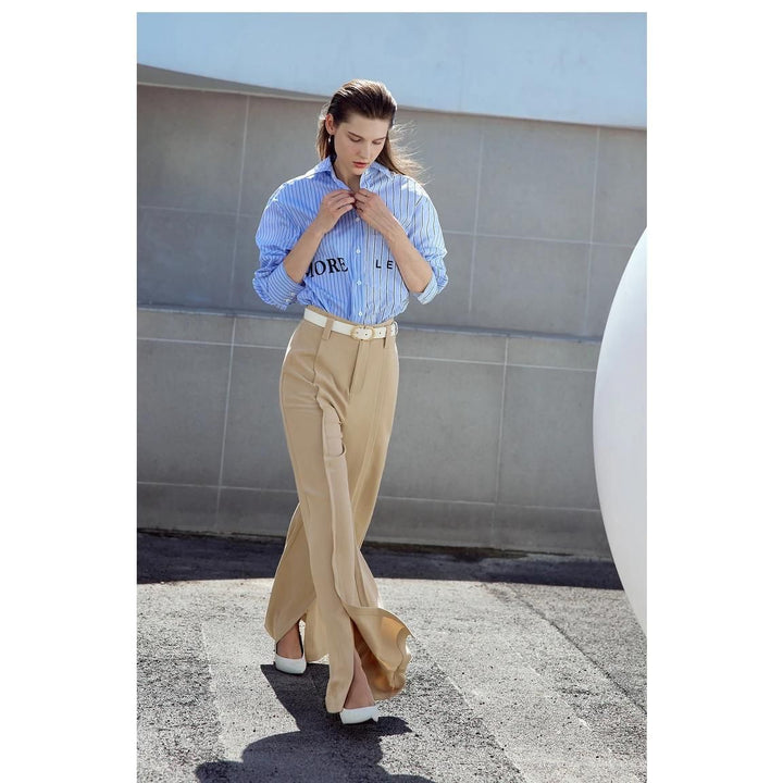 Winter Casual Chic Wide-Leg Pants with High Slit