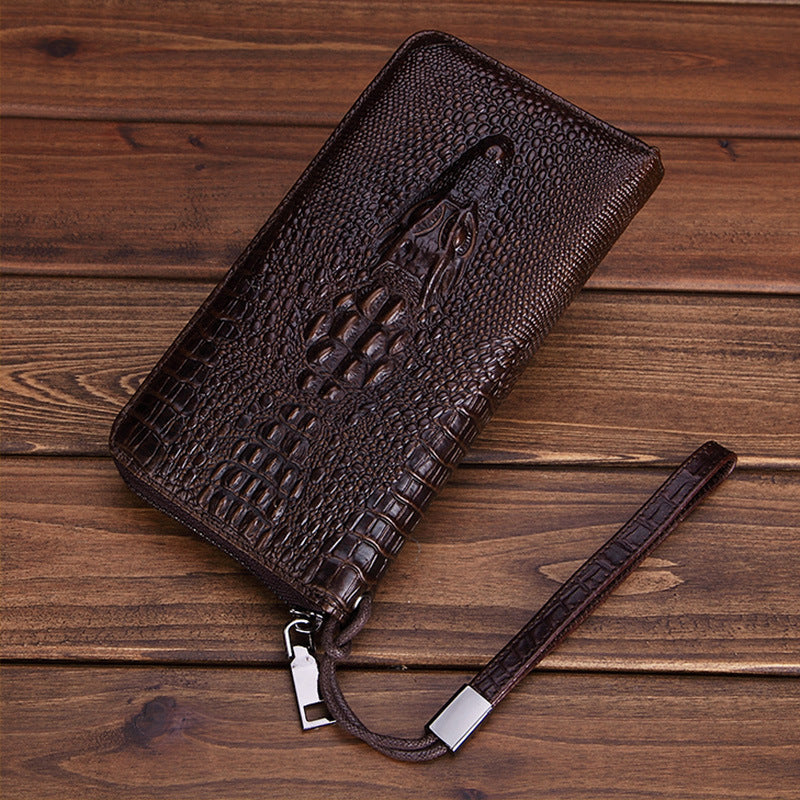 Crocodile-embossed cowhide wallet