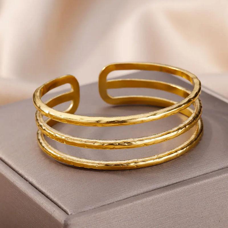 Elegant Multi-Layer Gold Stainless Steel Bangle Bracelet