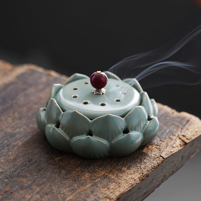 Elegant Lotus Ceramic Incense Burner