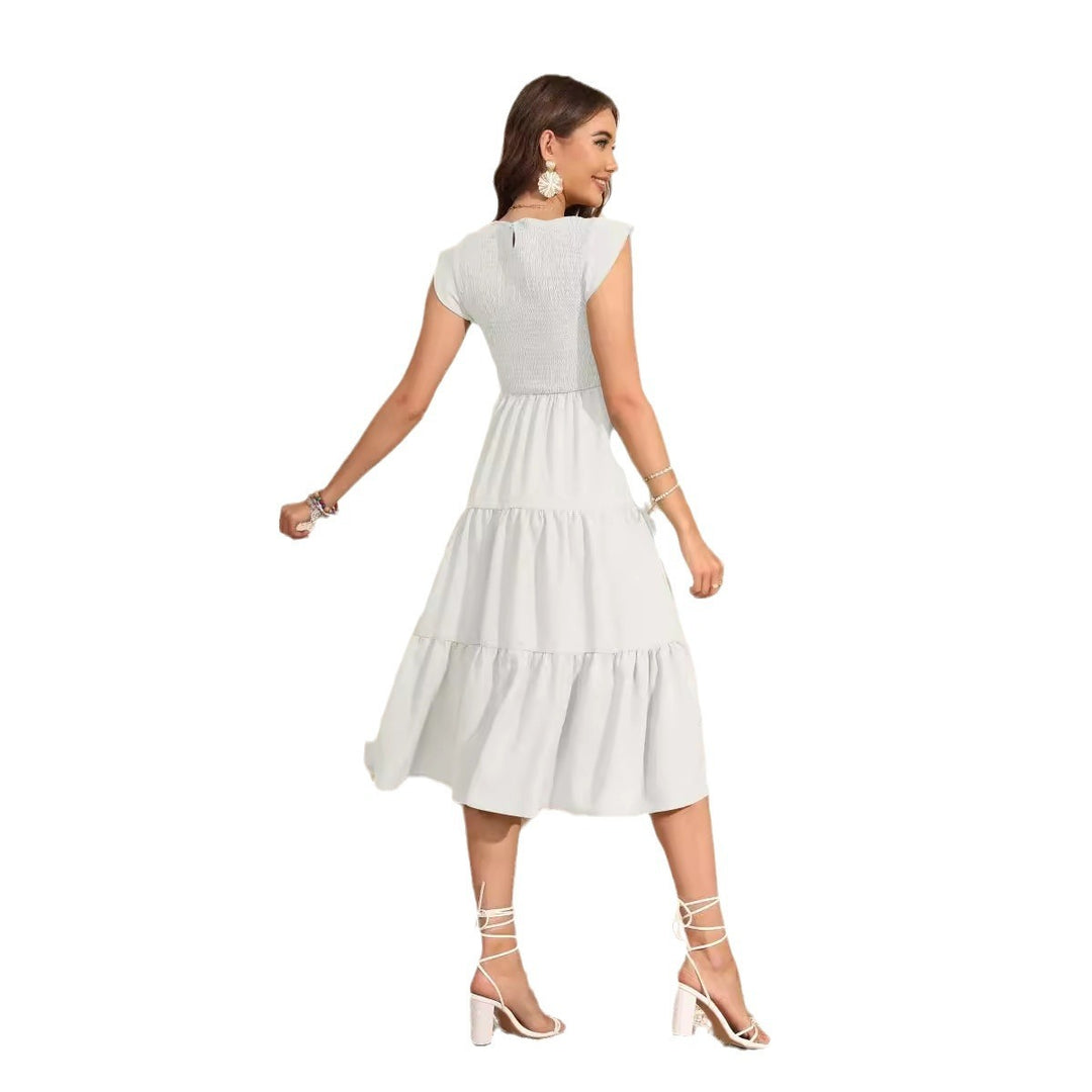 Flying Sleeves Pleating Layered Short Sleeve Large Swing Dress