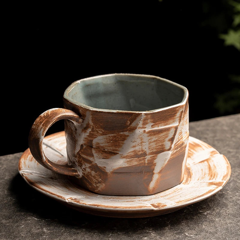 Japanese Retro Ceramic Coffee Cup and Saucer Set