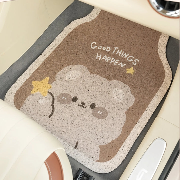 Cute Bear Cartoon Wire Car Floor Mats - Front & Rear Protective Mats