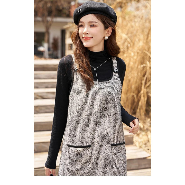 Elegant Women's Knee-Length Tweed Suspender Dress