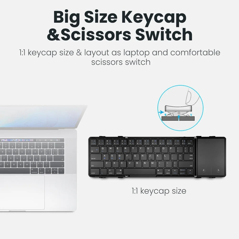 Multi-Device Wireless Folding Keyboard with Large Touchpad