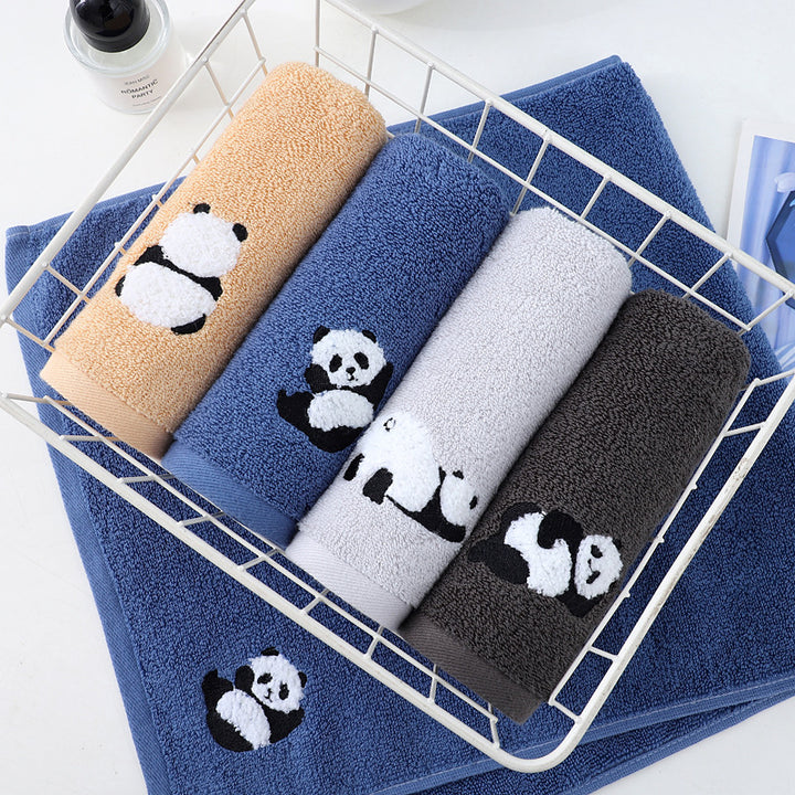 Panda Embroidered Cotton Face Towel - Absorbent and Soft Bathroom Towel