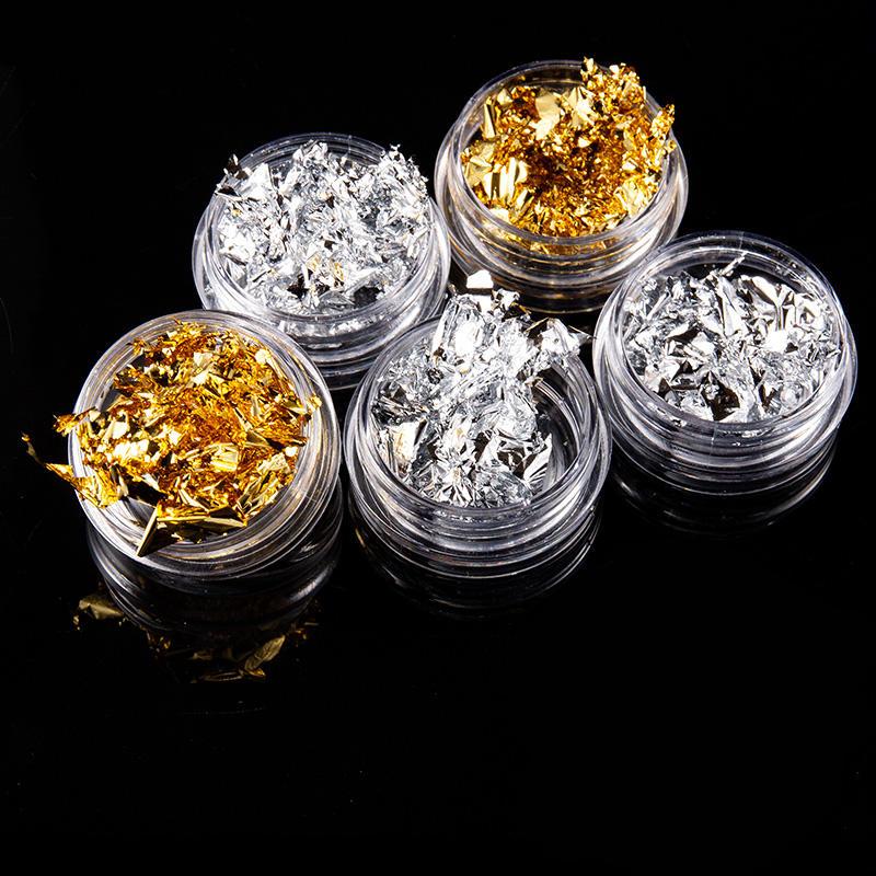 12 Pot Gold Silver Nail Art Glitter Foil Paillette Chip Set