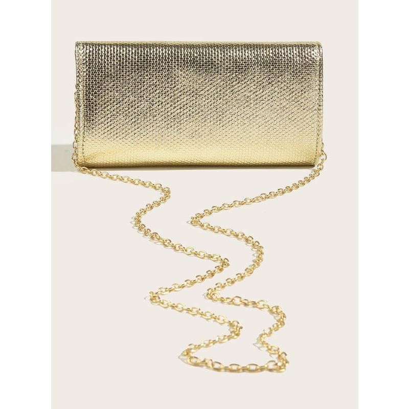 Shiny Metallic Clutch Purse with Chain