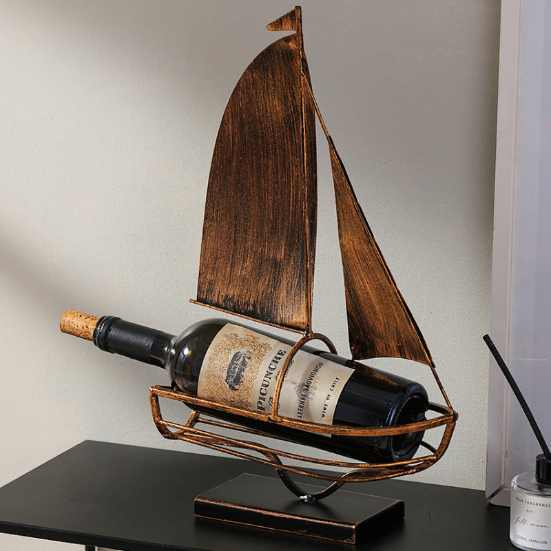 Iron Boat Wine Rack Decoration