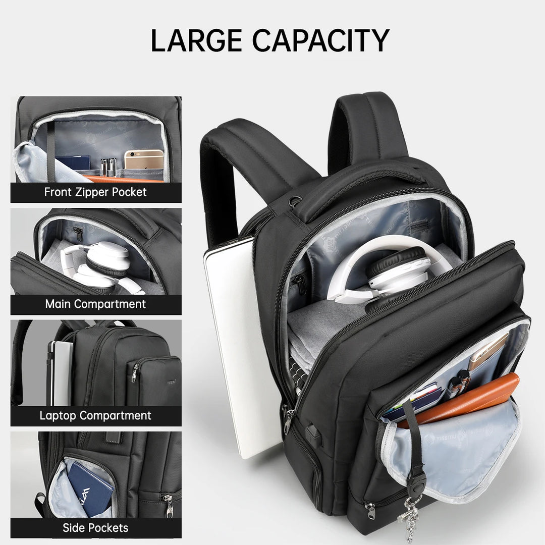 Waterproof Nylon Travel Backpack with USB Port for 15.6" Laptop