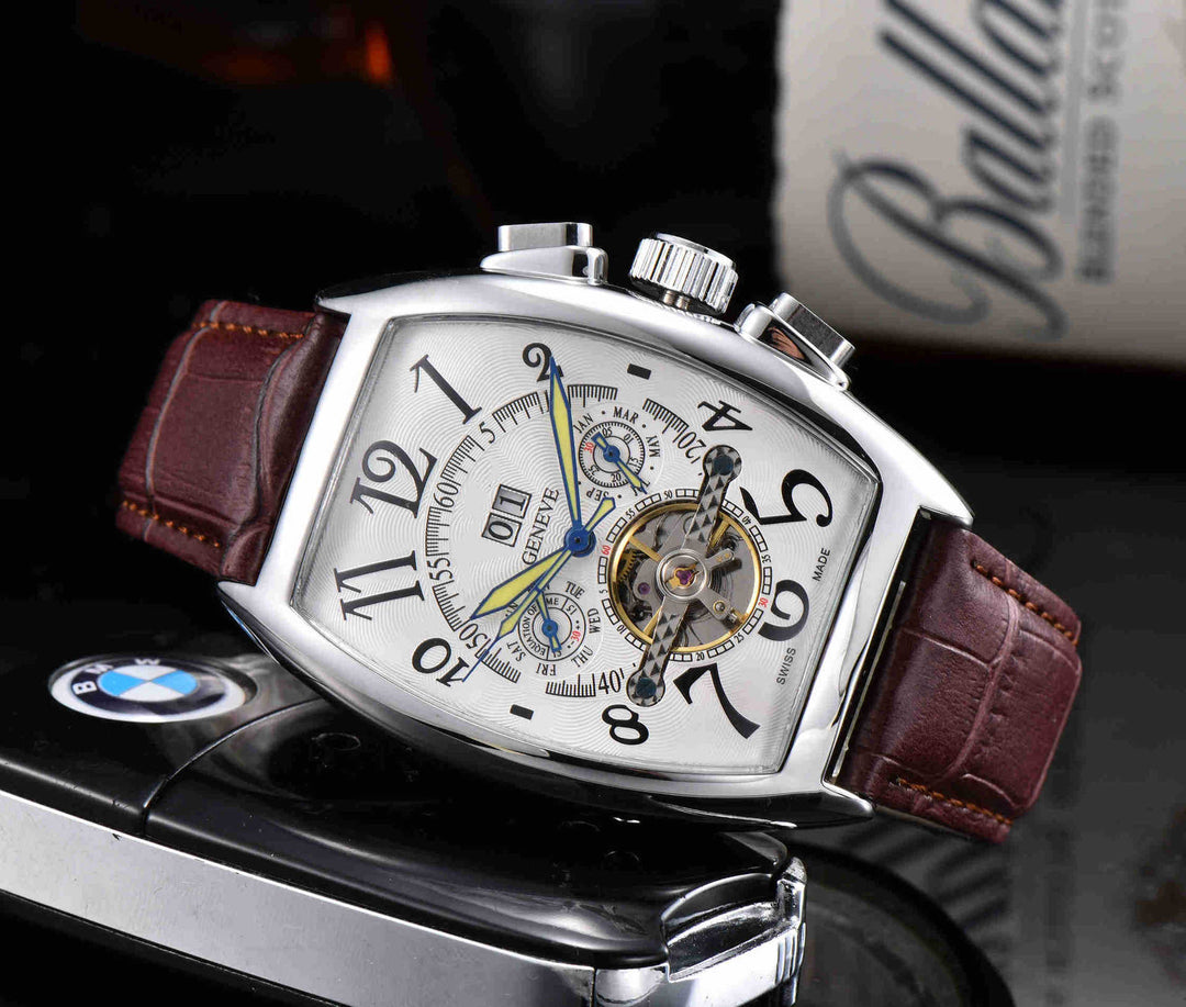 Men's Business Belt Wooden Barrel Mechanical Watch