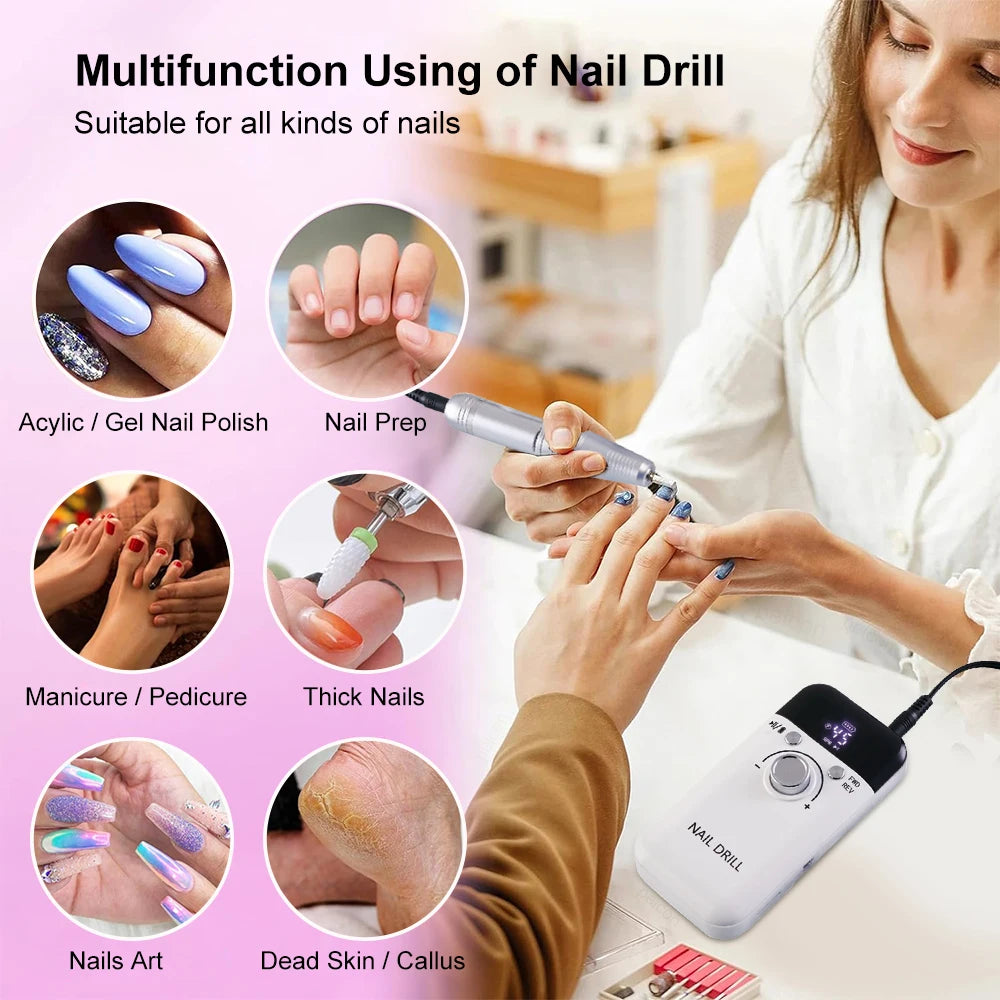 Nail Drill Machine 45000RPM Rechargeable Electric Nail Drill Polisher for Professional Manicure