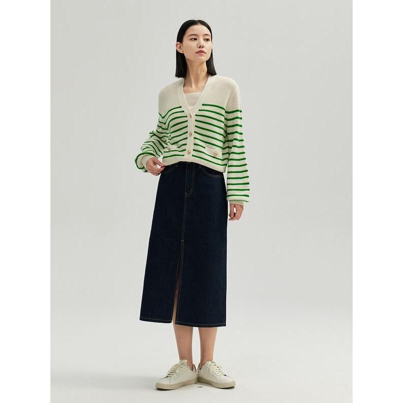 100% Wool Striped Cardigan for Women