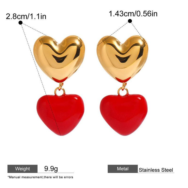 18K Gold Plated Red Heart Pendant Earrings for Women