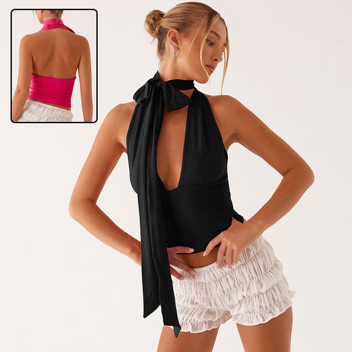 Women's Scarf Lace-up Low-cut Back Cutout Sling Top