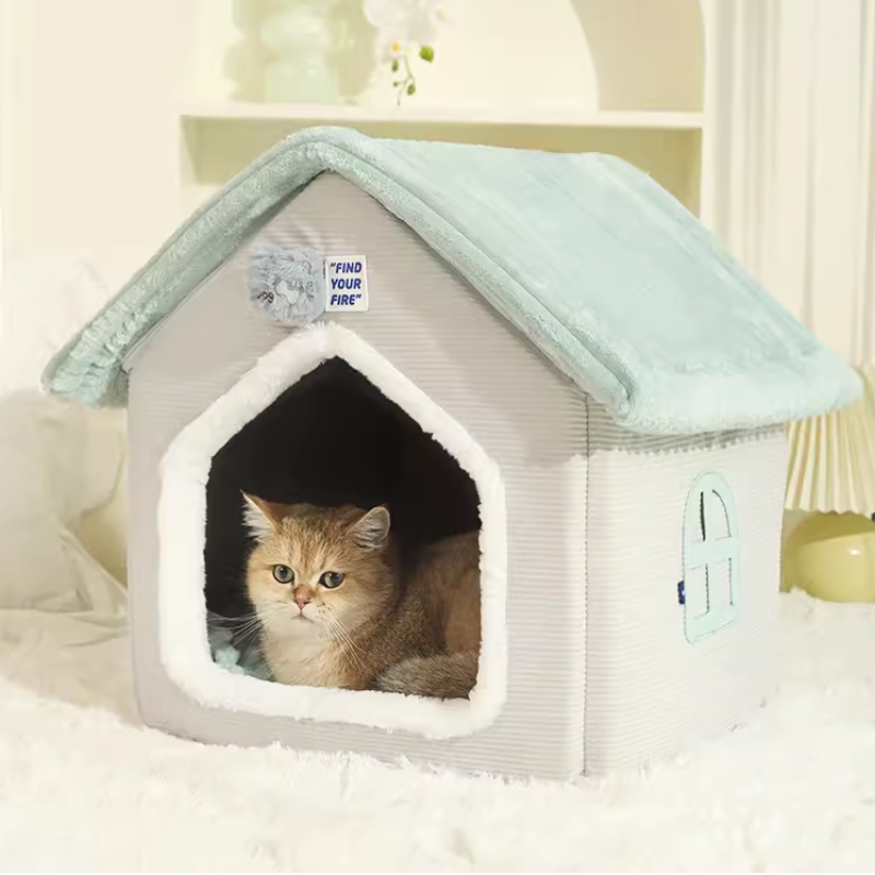 Foldable Pet House with Removable Sleep Mat