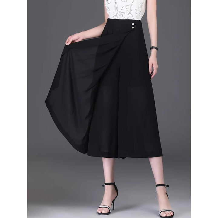 Elegant Chiffon Wide-Leg Capri Pants