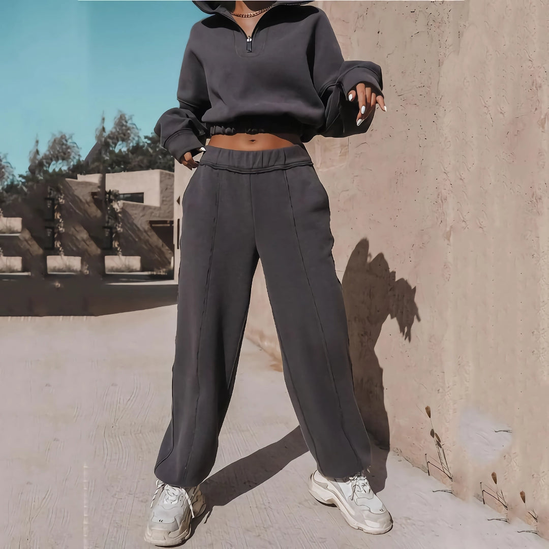 Casual Streetwear 2-Piece Sweatshirt & Elastic Waist Pant Set