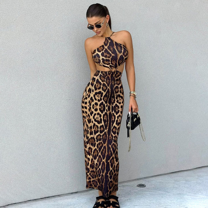 Women's Summer Sexy Leopard Print Halter Backless Hip Dress