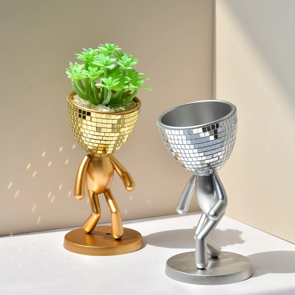 Mirror Disco Walking Man Planter Pot