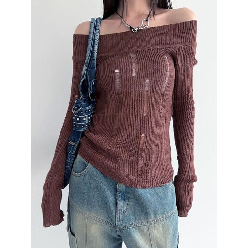 Knitted Hollow Out Slim Pullover for Women