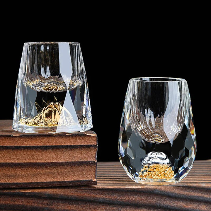 Luxury Crystal Glass Double Bottom Gold Foil Tea Cup