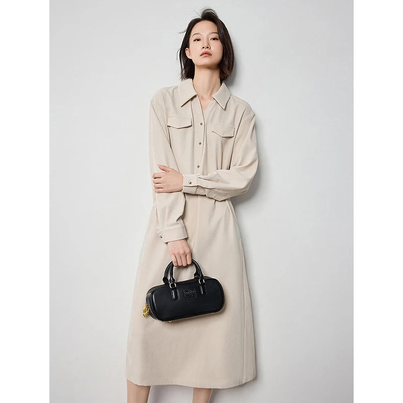 Women's Autumn Brushed Long Sleeve Shirt Dress