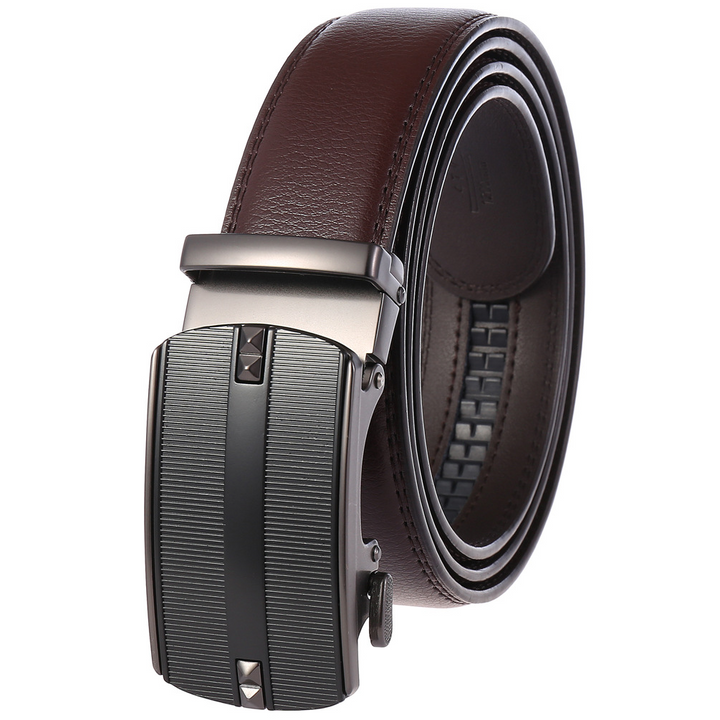 110CM Second Layer Cowhide Leather Business Alloy Automatic Buckle Belt Balck Brown