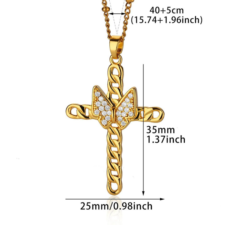 Butterfly and Cross Pendant Necklace