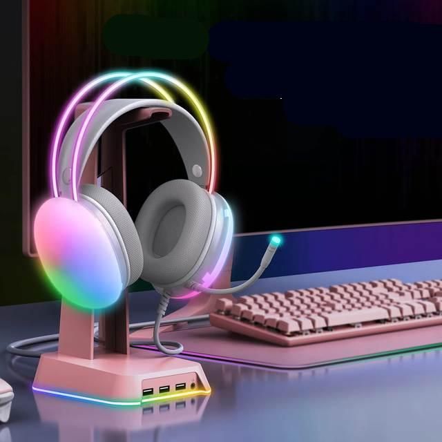 2023 Full RGB PC Gaming Headphones with Customizable Lights and Noise-Cancelling Mic