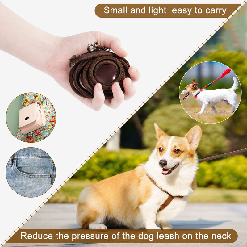 Genuine Leather Dog Leash with Comfortable Handle for Small Dogs and Cats