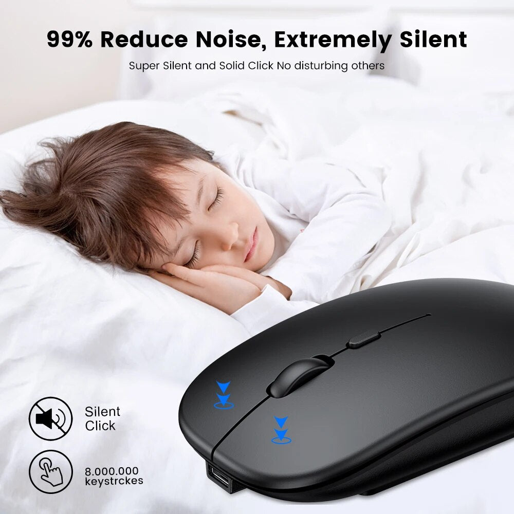 Wireless & Bluetooth Dual Mode Silent Mouse with Adjustable DPI & Rechargeable Battery