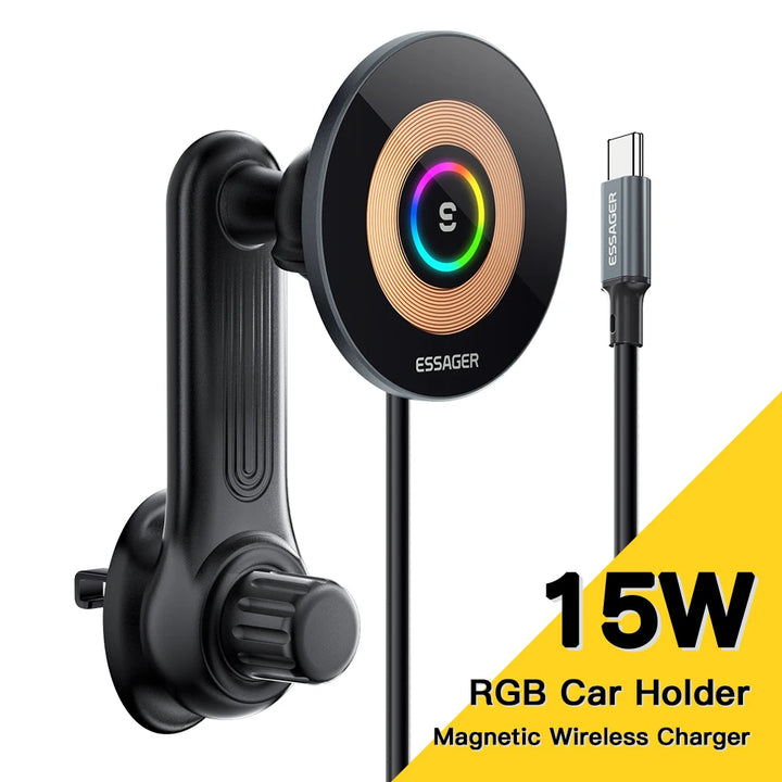 15W Magnetic Wireless Car Charger Phone Holder for iPhone 14/13/12 Series