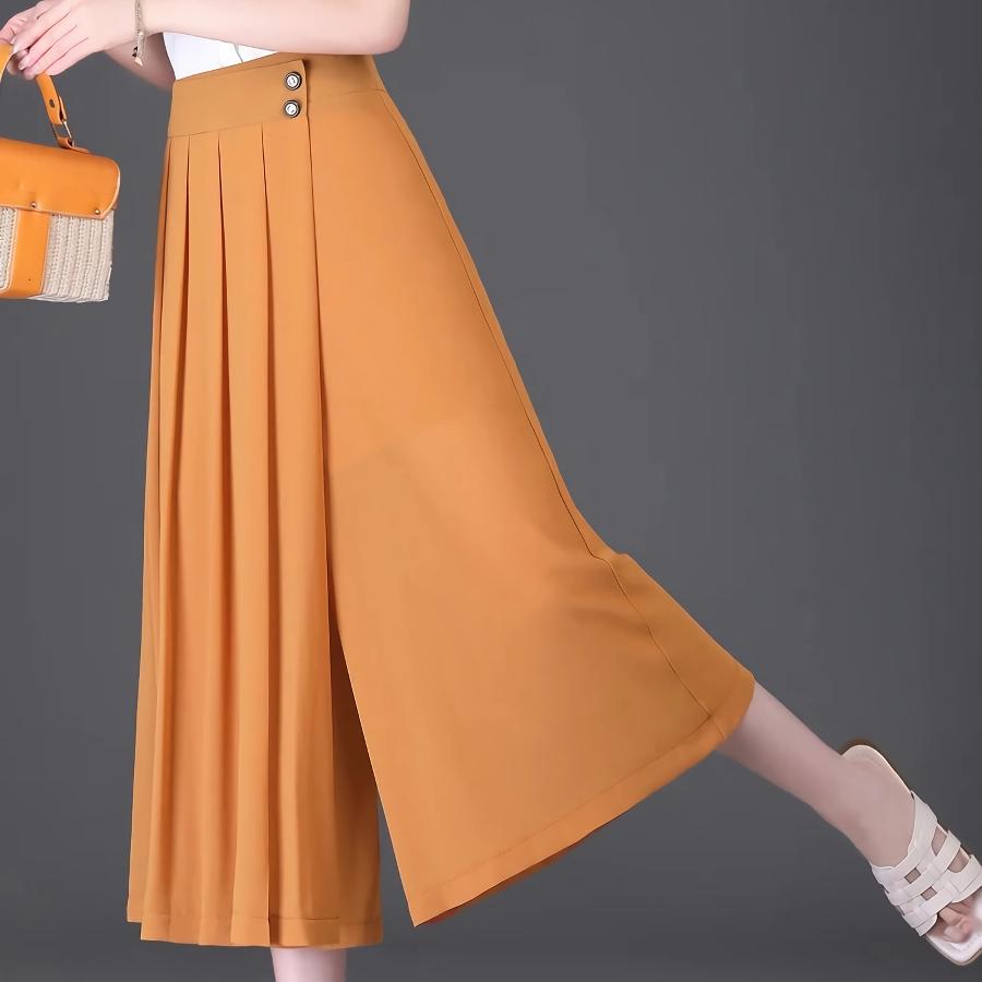 Elegant Chiffon Wide-Leg Capri Pants