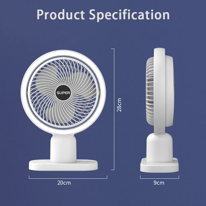 Mini Rechargeable Desk Fan with Light and 3-Speed Air Cooling