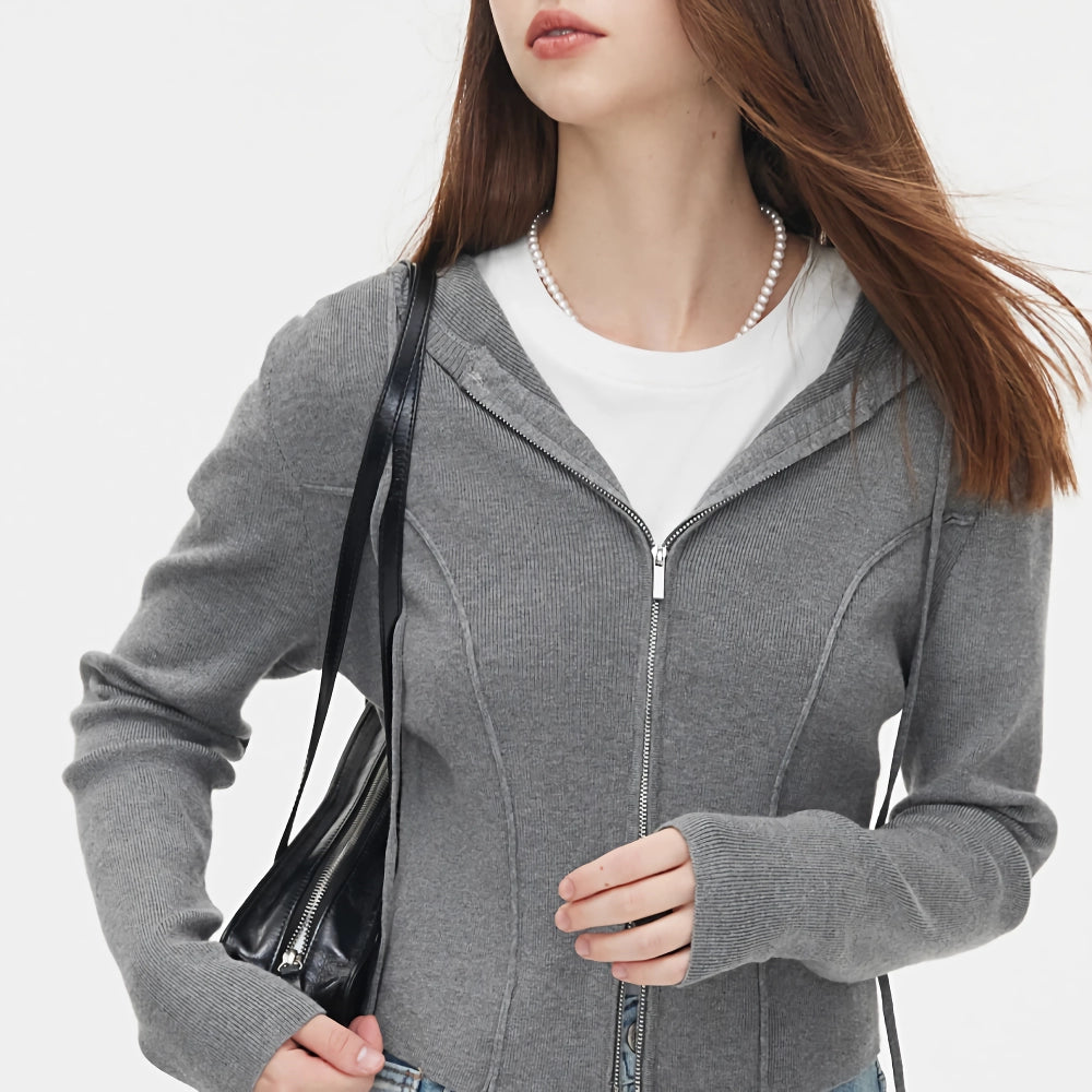 Hooded Cardigan Solid Sweatshirt