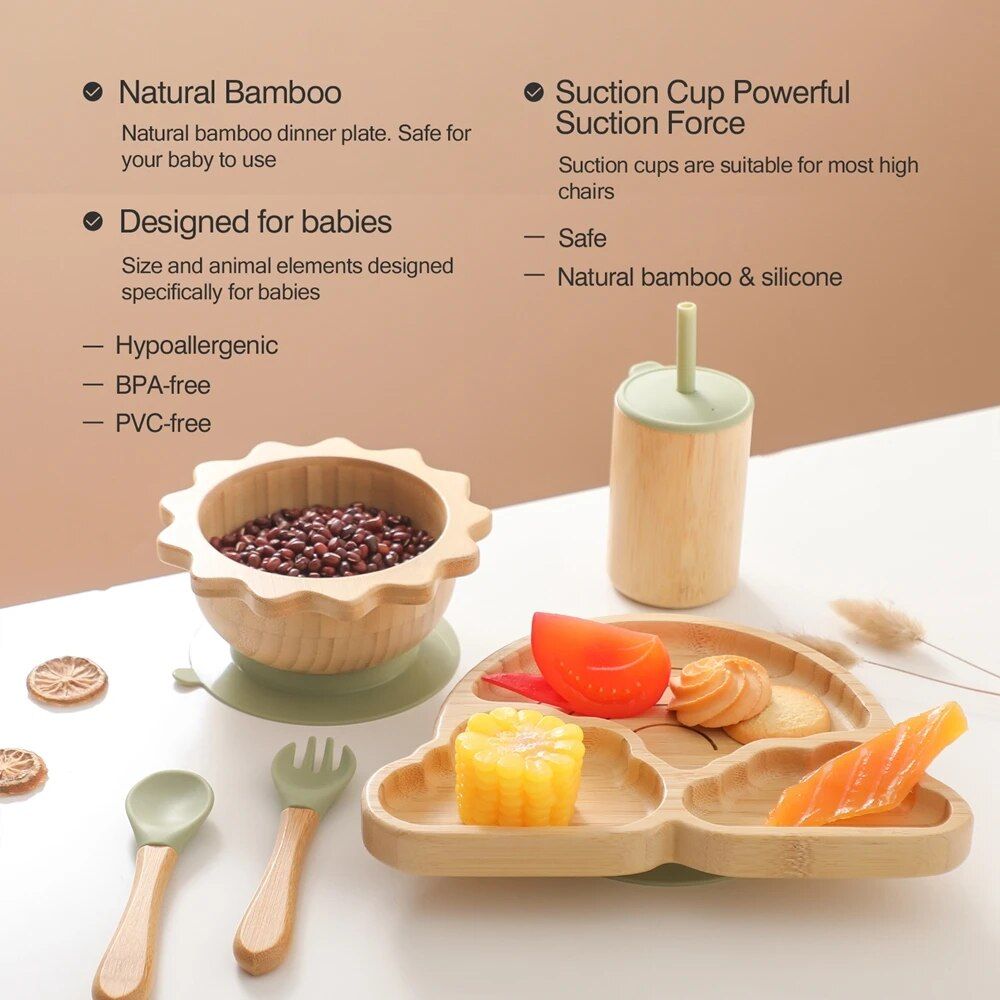 Eco-Friendly Bamboo Baby Feeding Set with Non-Slip Silicone Suction Cups