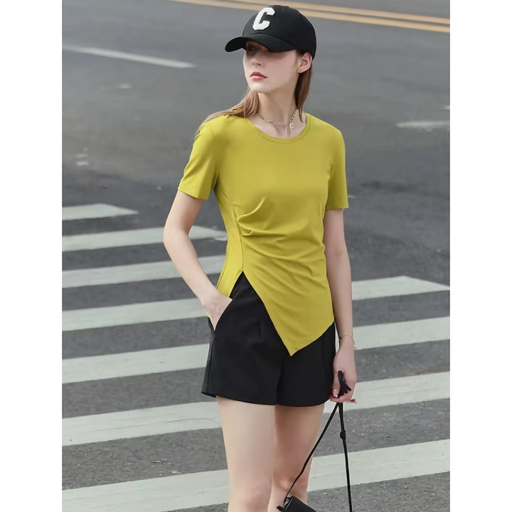 Minimalist Asymmetric O-Neck Short Sleeve Tee