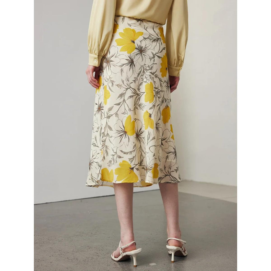 Floral Silk Midi Skirt for Women