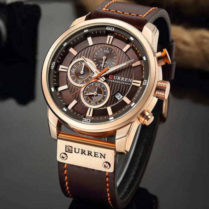 Men's Leather Sports Chronograph Watch