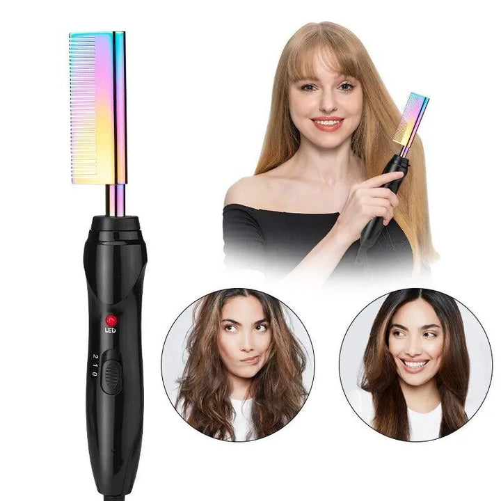 2-in-1 Gradient Hair Straightener & Curling Iron: Electric Hot Comb for Ultimate Styling