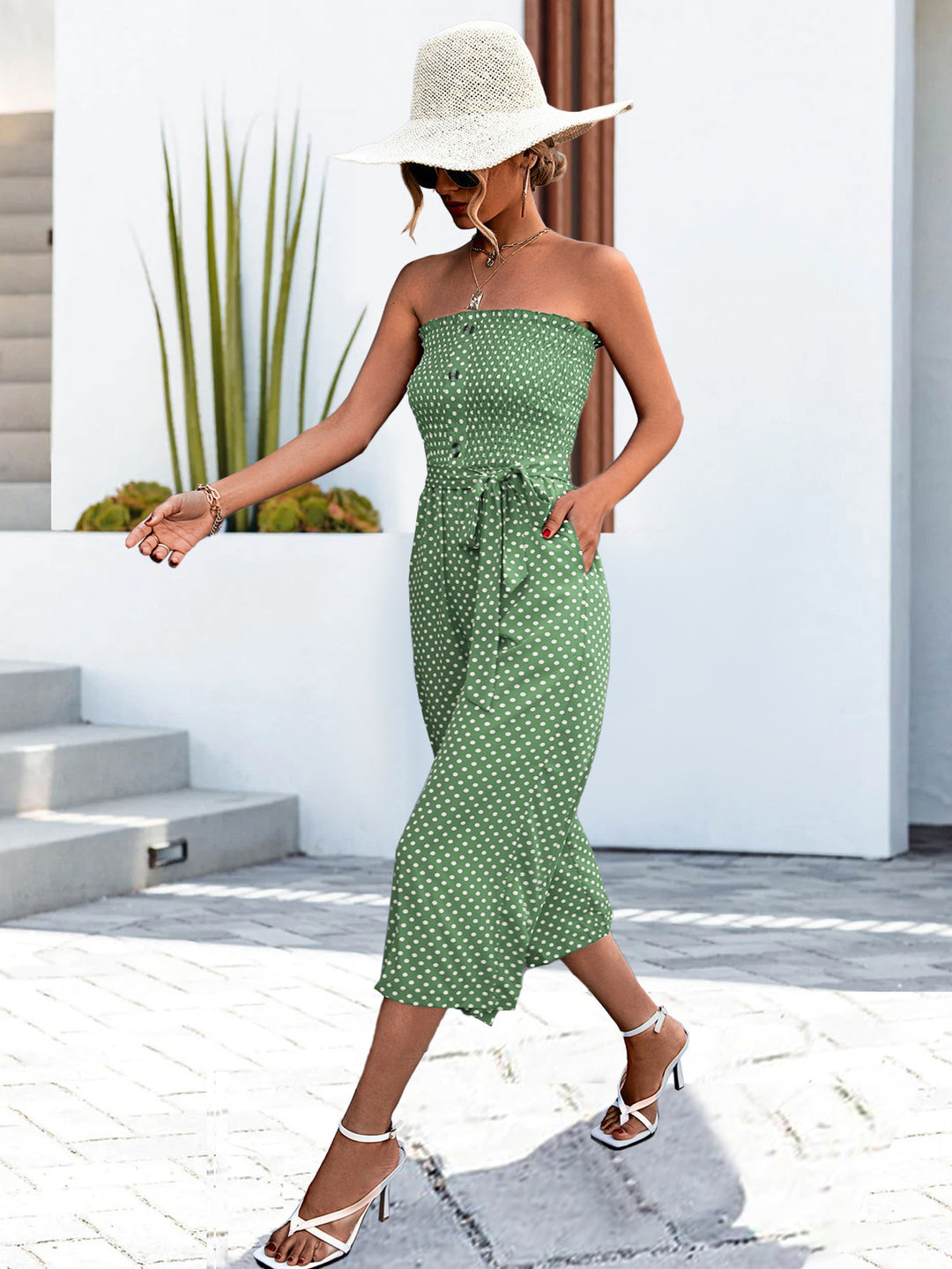 Button Pull Polka Dot Bra Jumpsuit Female