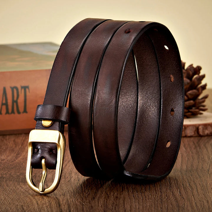 1.8CM Genuine Leather Thin Belt for Women with Copper Buckle