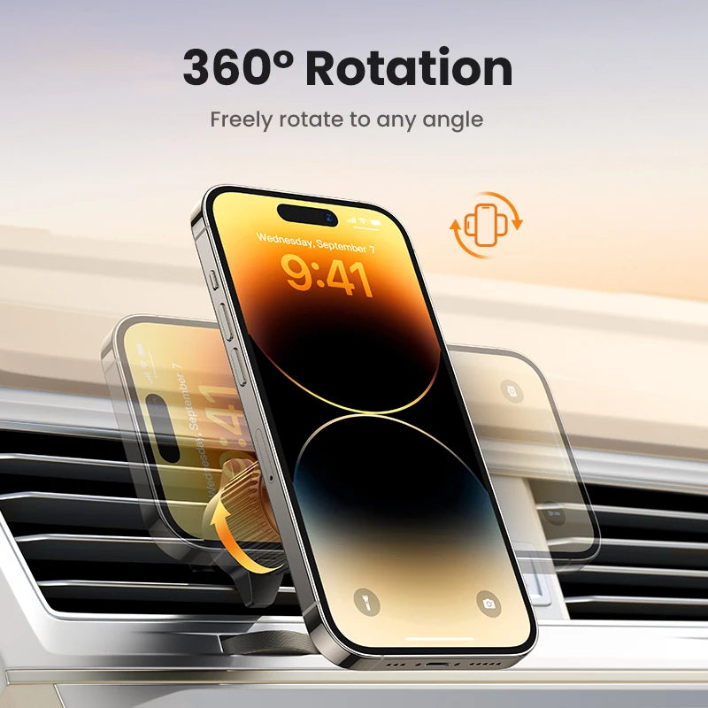 Magnetic 15W Qi2 Wireless Car Charger with LED Light & Air Vent Clip