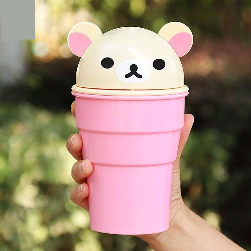 Cute Cartoon Bear Car Trash Can with Rolling Cover