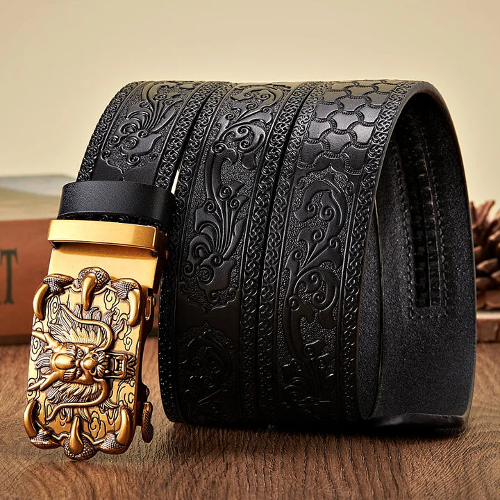 3.5CM Dragon Automatic Buckle Leather Belt for Men