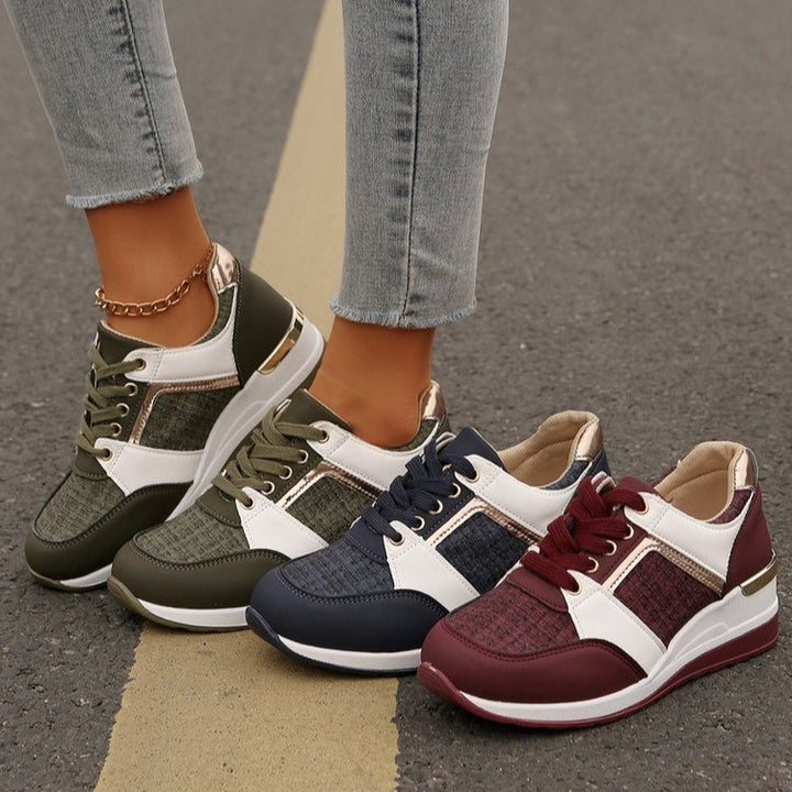 Colorblock Lace-Up Sneakers Fashion Casual Thick-soled Sports Shoes Women's Round Toe Slip On Casual Shoes