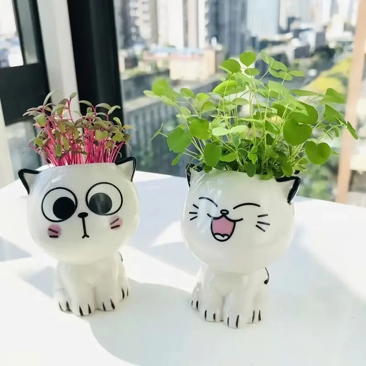 Cute Mini Cat Shaped Ceramic Plant Pot