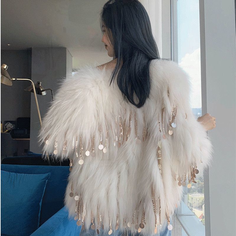 P8A Long Fur Environmental Protection Fox Fur Tassel Fur Coat